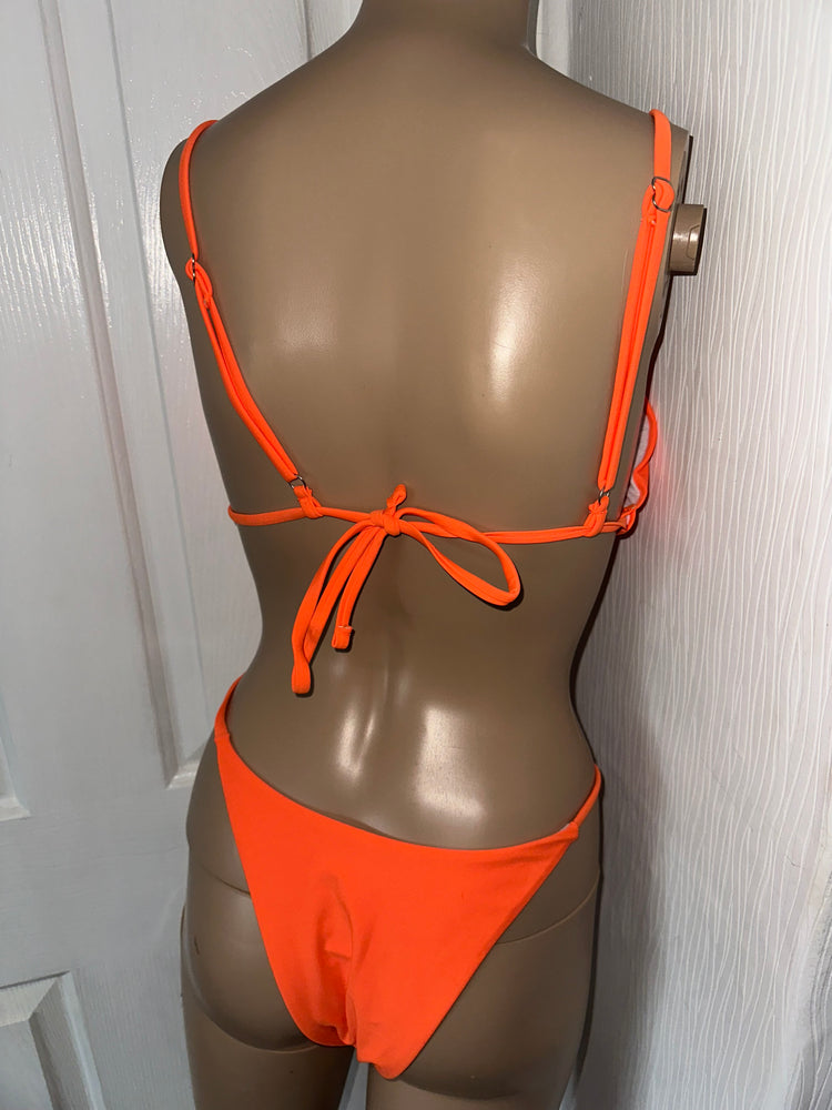 ORANGE SOLID BASIC TIE HOOP BIKINI SET