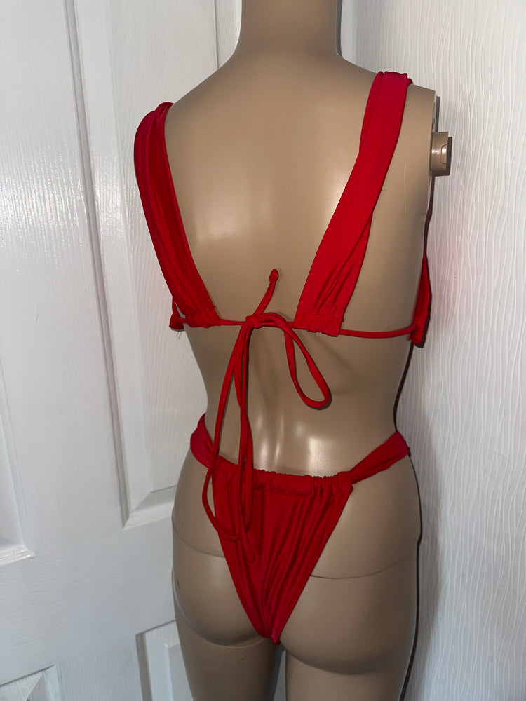 RED TIE PLUNGE BIKINI SET