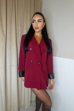 WINE OVERSIZED FAUX LEATHER BLAZER JACKET